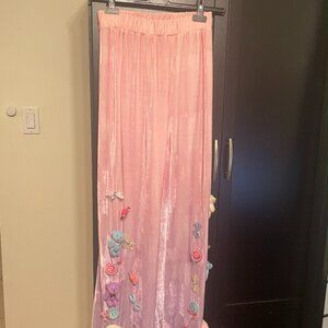 Sugar Thrillz Dolls Kill Baby Pink Velvet Pants With Teddy Bears & Candies in S